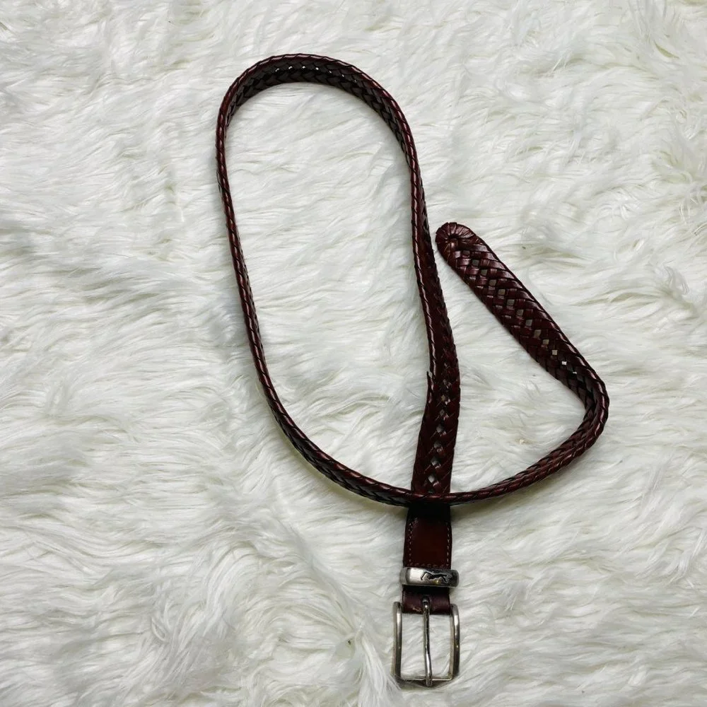 PGA Mens Braided Leather Belt‎ Silver Buckle Closure Size 36